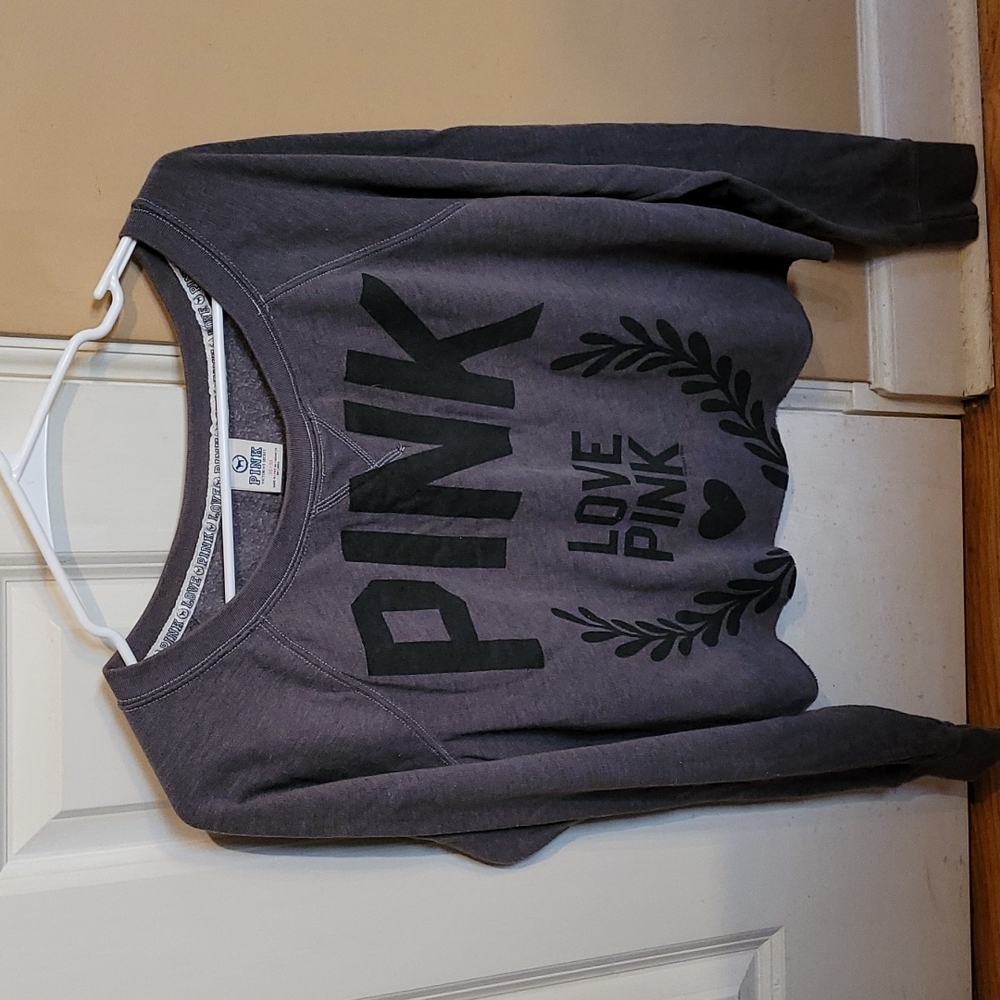 EUC Victoria Secret PINK soft grey crop vintage sweatshirt